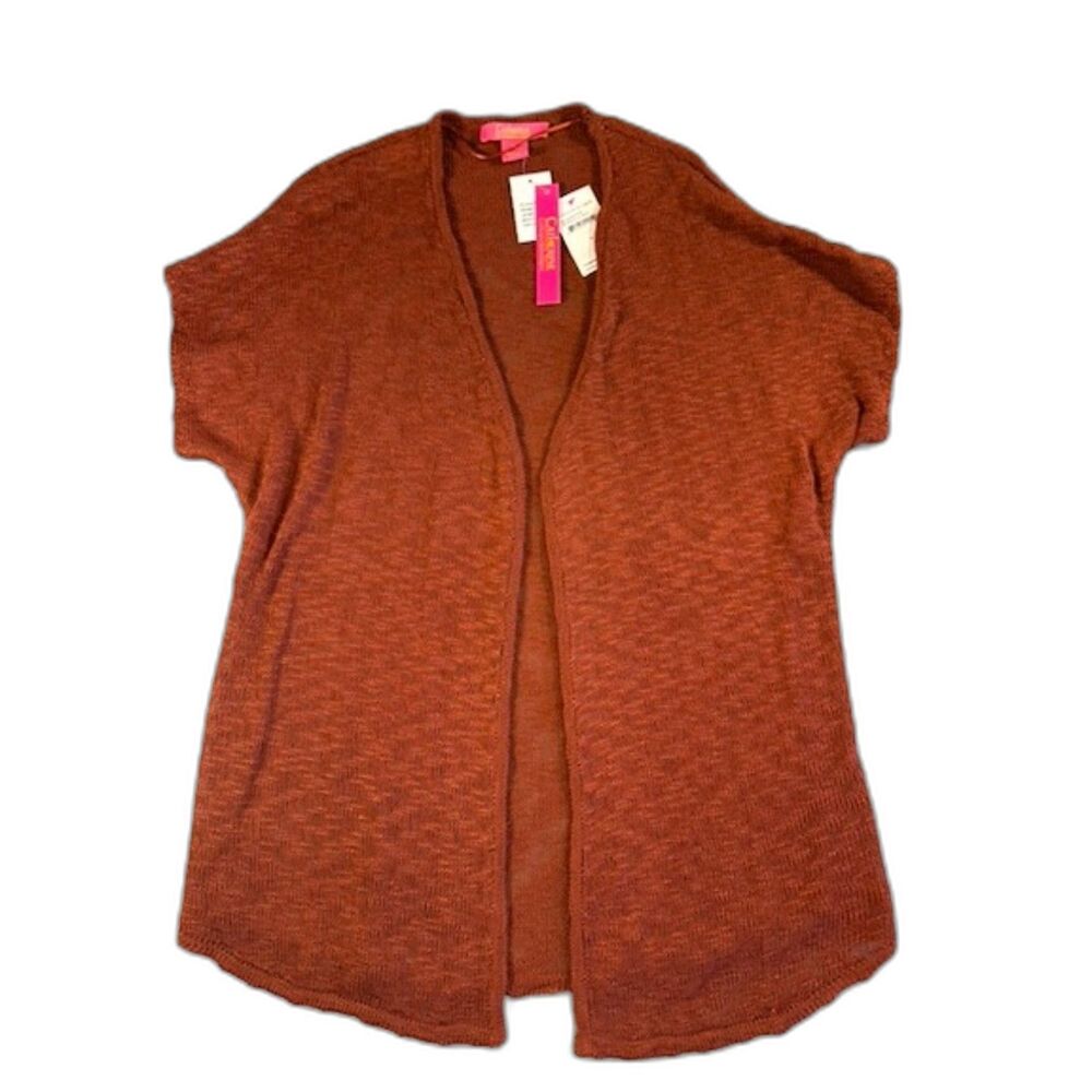 Catherine Malandrino Women's M Rust Open Front Short Sleeve Knit Cardigan NWT